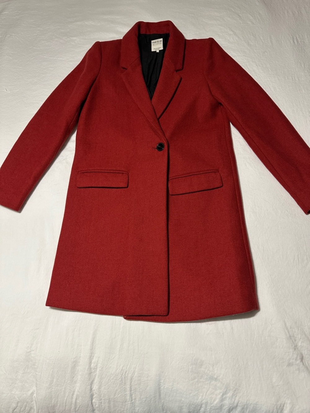 Zara Brick Red Single-Button Wool Pea Coat